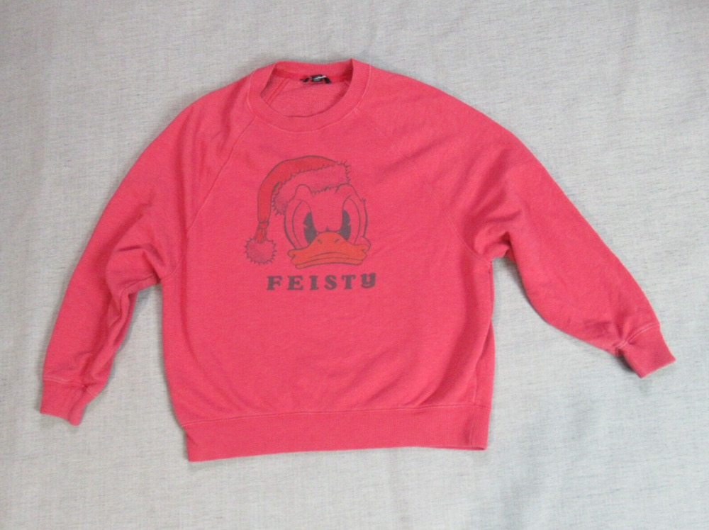 Disney x AE Sweatshirt Womens Size XS Red Donald Duck Feisty Pullover Christmas